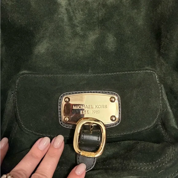 MICHAEL Michael Kors Forest Green Suede Shoulder Bag with Gold Hardware - Picture 7 of 9